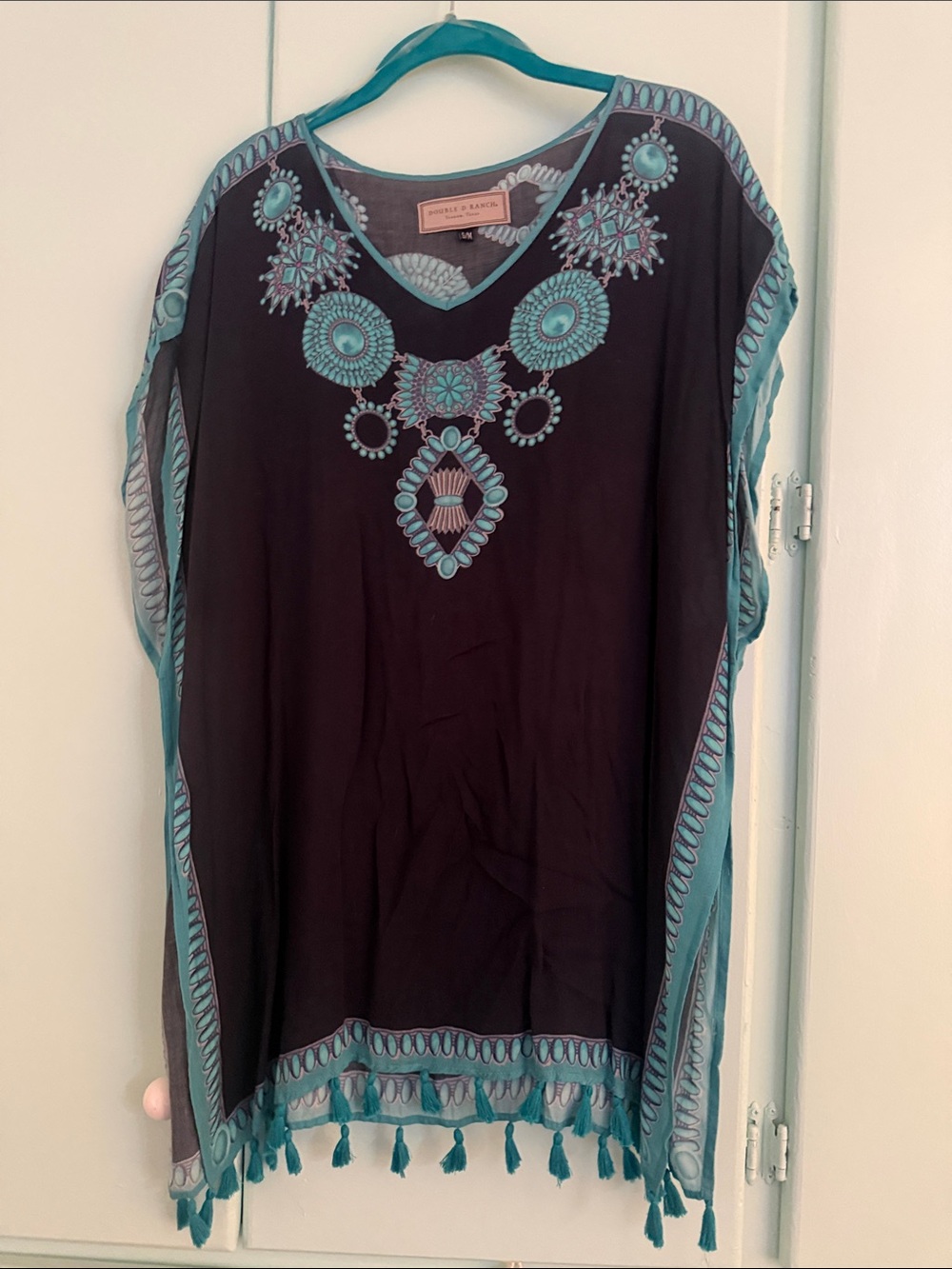 Double D Ranch Turquoise World Poncho - Picture 3 of 5
